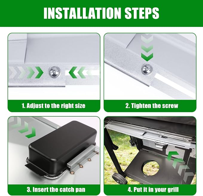 Uniflasy Grease Tray with Catch Pan for Nexgrill, Dyna-Glo Grills | Adjusts from 15"-25.5"; fits Char-Broil, Cuisinart, Kenmore and Expert Grill 2/3/4 burner models; includes 10 foil liners