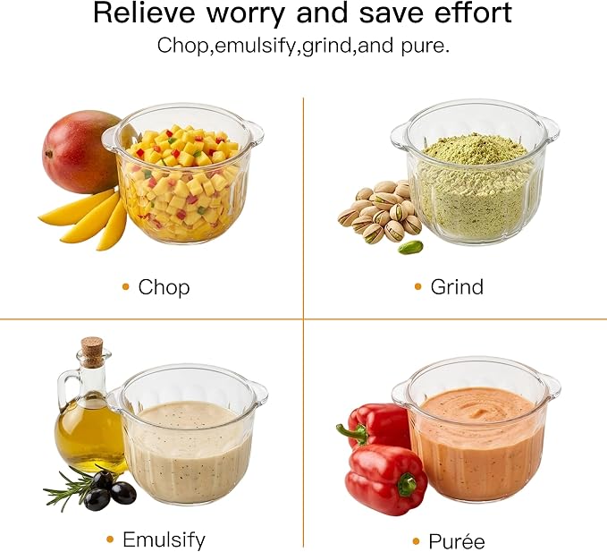 MEGAWISE Electric Food Processor, 1000W Meat Grinder & Vegetable Chopper with 4L Thick Glass Bowl, 4 Blades and Dual-Speed Food Chopper for Meat, Vegetables, Fruits, Nuts, and Baby Food