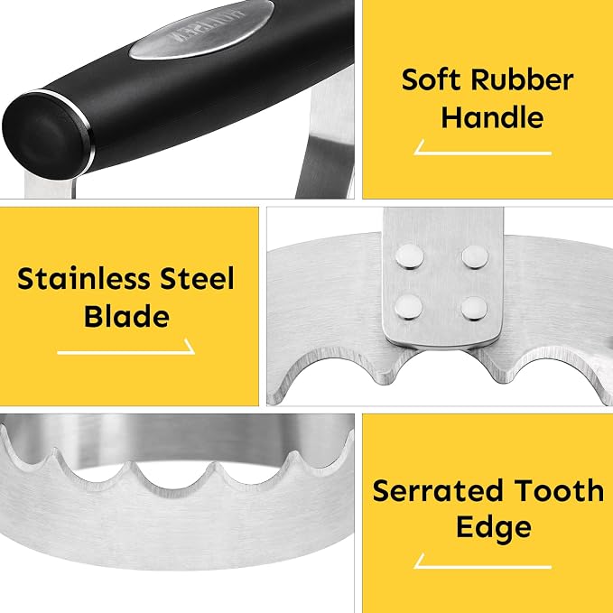 HULISEN Serrated Food Chopper Manual Hand, 3" Stainless Steel Hand Chopper | Ergonomic Rubber Handle, Chops Egg Nut Collard Tuna Salad & Ground Beef, Dishwasher Safe