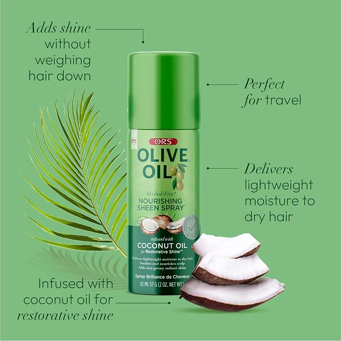 ORS Olive Oil Nourishing Sheen Spray Infused with Coconut for Restorative Shine Alcohol Free 2 Ounce (Pack of 3)