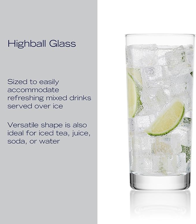 Mikasa Lana Tall Beverage Highball Glass Cups, Set of 4, 16 Ounce, Clear