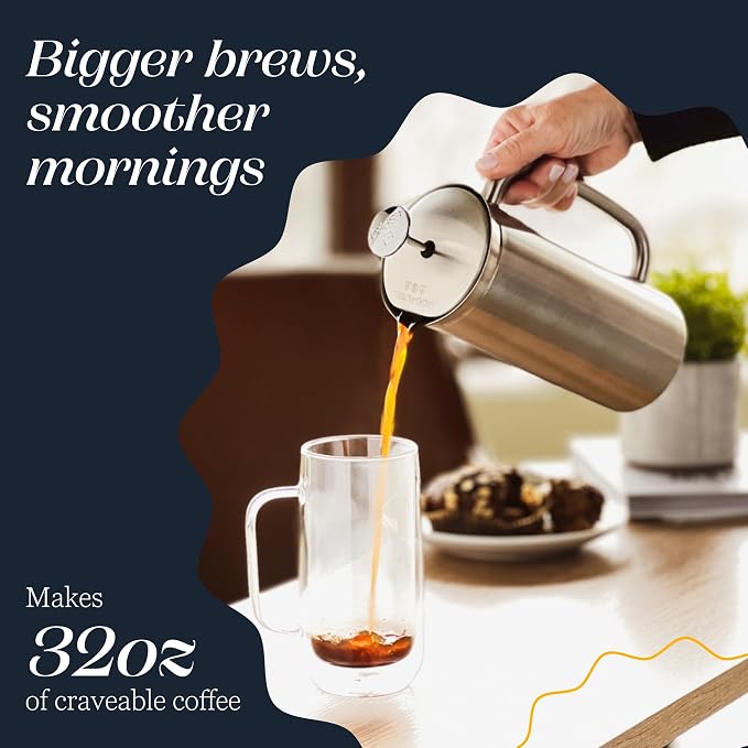 ESPRO P7 French Press, 32oz, Brushed, Stainless Steel Coffee Maker | Double Filter Coffee Press, Grit-Free Coffee, Heat Resistant Insulated tea Press, Easy Hot and Cold Coffee Brewer, Tea Brewer