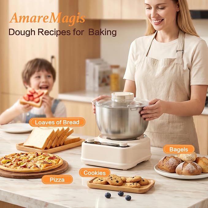 5.3QT Dough Kneader Machine with Timer & Fermentation, Electric Dough Mixer for Bread, Pizza, Pasta & Sourdough, Up to 1.4kg Dough Maker for Home Baking Hands-Free Kneading Machine, 304 Bowl