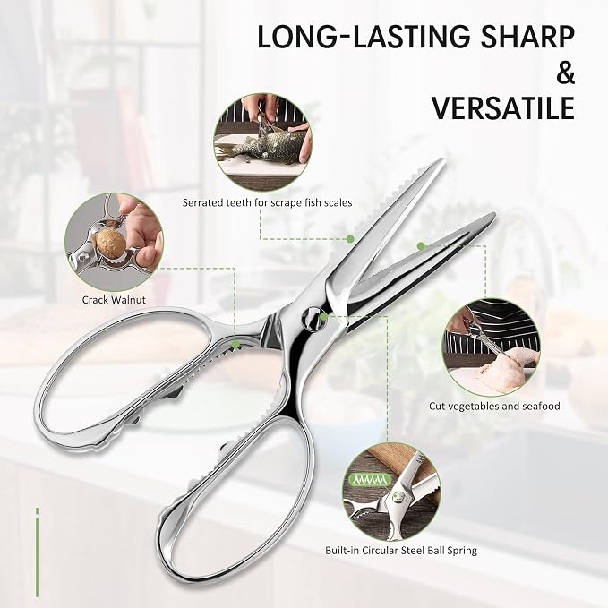 BALUCA Heavy Duty Kitchen Scissors, Kitchen Shears for Meat, Chicken, Fish, Poultry, Herb and Bread - Stainless Steel Detachable All Purpose Cooking Shears, Dishwasher Safe