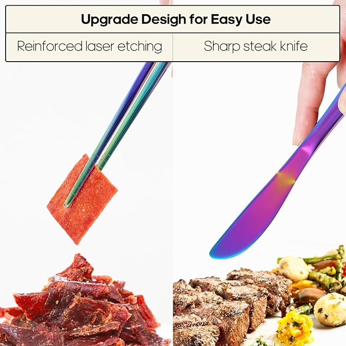Travel Utensils with Case, Quatish Portable Silverware Set for Work, Stainless Steel Reusable Travel Cutlery Set, Fork and Spoon Set for Camping, Picnic, Gadgets, Lunch Box for Men, Rainbow