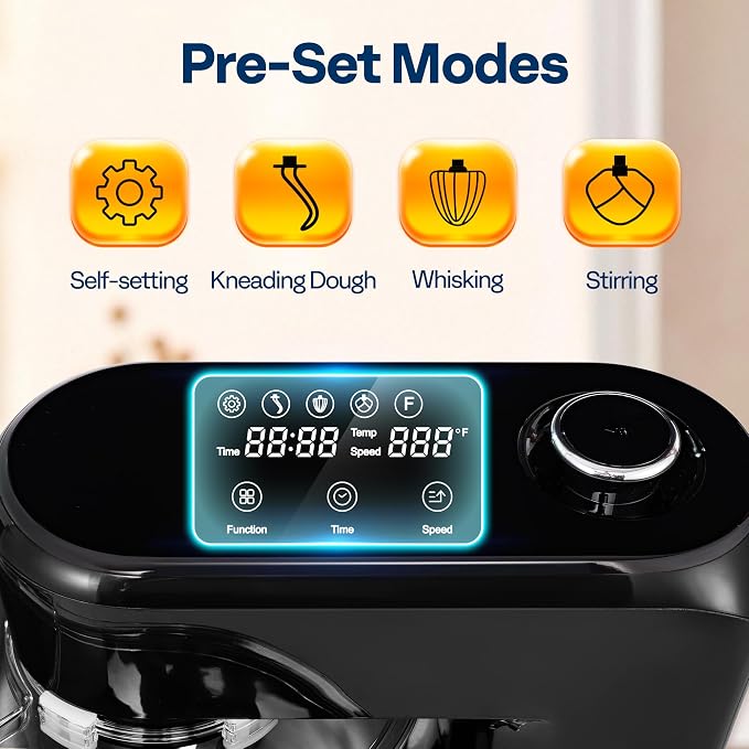 VIVOHOME Stand Mixer with Dough Proofing, 6-Quart Tilt-Head Mixer, Black | One-Touch Programs, Adjustable Temperature & Time, Flex Edge Beater, Dough Hook, Whisk, Stainless Steel Bowl, Splash Guard