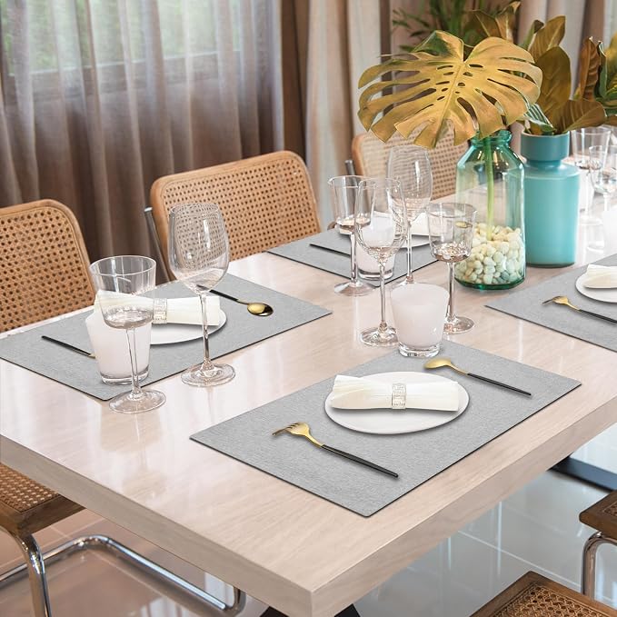 Cloth Placemats Set of 4, Cotton Linen Blend Place Mats, Light Gray | Machine Washable, Double Layered, Heat Resistant, Fabric Dining Table Mats for Kitchen, Indoor & Outdoor, 13" x 19"