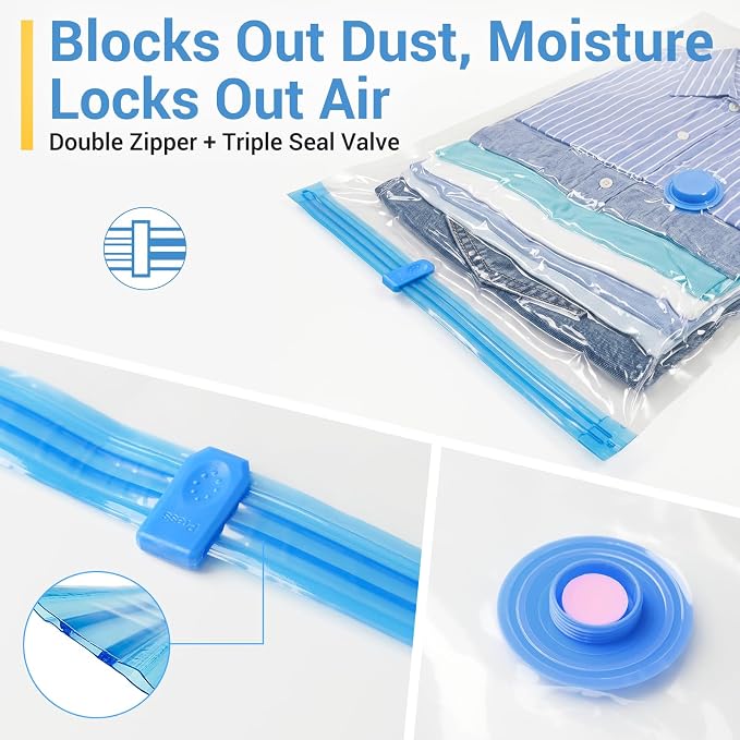 80% Space Saver Vacuum Storage Bags with Hand Pump, 10 Jumbo | Plastic Packaging Bags, Vacuum Seal Bags for Clothing, Travel Lugggage, Blankets, Comforters