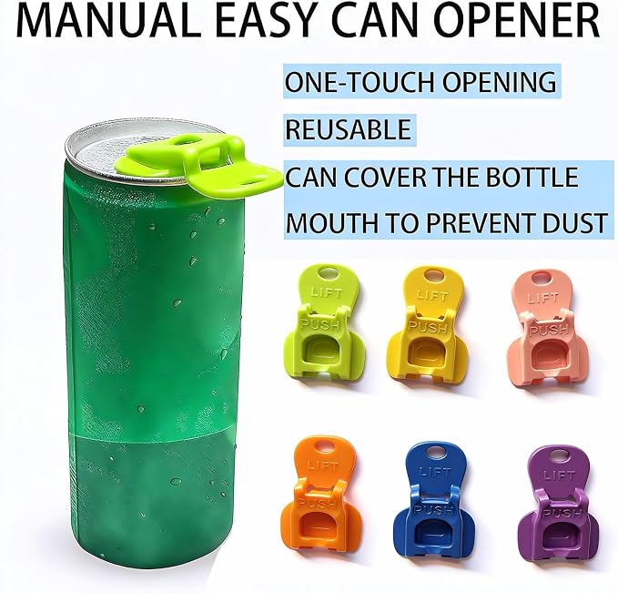 12PCS Colorful Soda Can Tab Openers & Leak-Proof Drink Covers | One-Hand Soda Can Opener and Reusable Protector Caps for Coke, Beer, Soda, and Aluminum Cans for Parties, BBQ, Camping&Travel