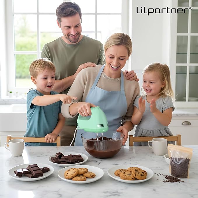 LILPARTNER Hand Mixer Electric, Ultra Power Kitchen Hand Mixer With 7-Speed & 5 Stainless Steel Accessories for Whipping Dough, Cream, Cake, Dishwasher Safe, Light Green