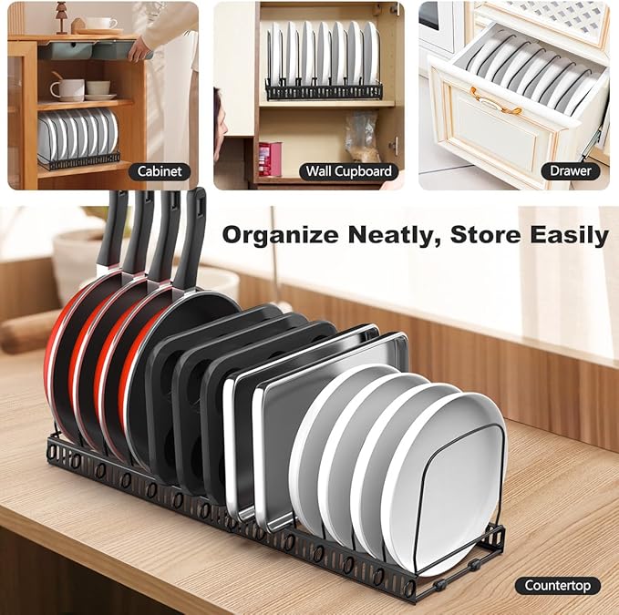 Housolution Cutting Board and Baking Tray Cookie Sheet Organizer, Black | 12"-23" Expandable, 14 Adjustable Dividers, Sturdy Metal Construction, Easy Assembly