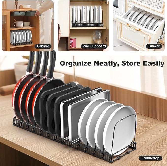 Housolution 2 Pack Cutting Board and Baking Tray Cookie Sheet Organizer | 12"-23" Expandable, 14 Adjustable Dividers, Sturdy Metal Construction, Easy Assembly