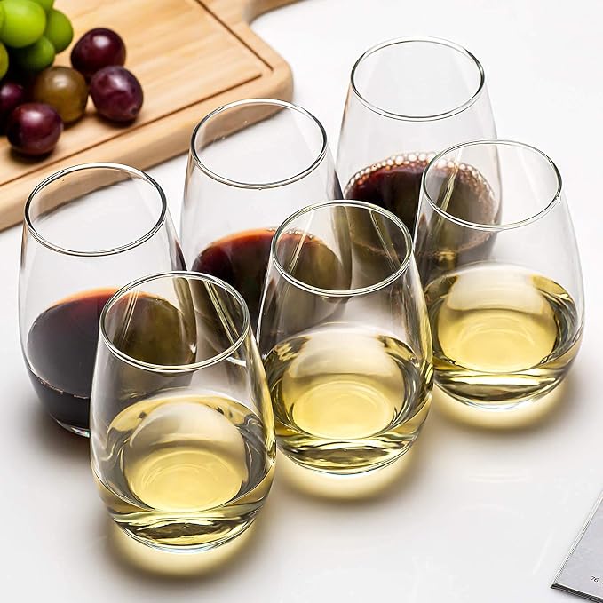 Stemless Wine Glasses Set of 12, 13 Oz | Clear Red White Wine Glass for Party, Wedding, Anniversary