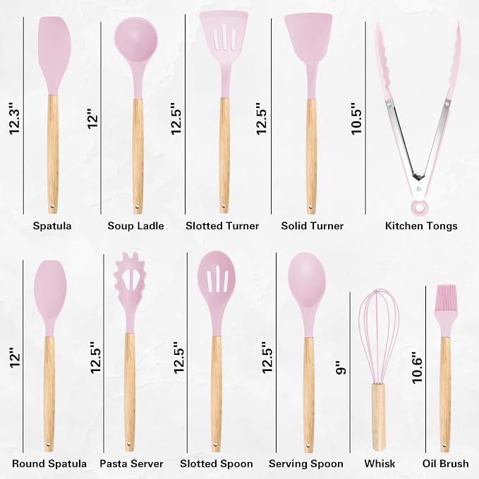 19 PCS Pink Kitchen Cooking Utensils Set Kitchen Tools Set | 6 Stainless Steel Knives, 11 Silicone Utensils with 1 Cutting Board, Ideal for Apartment