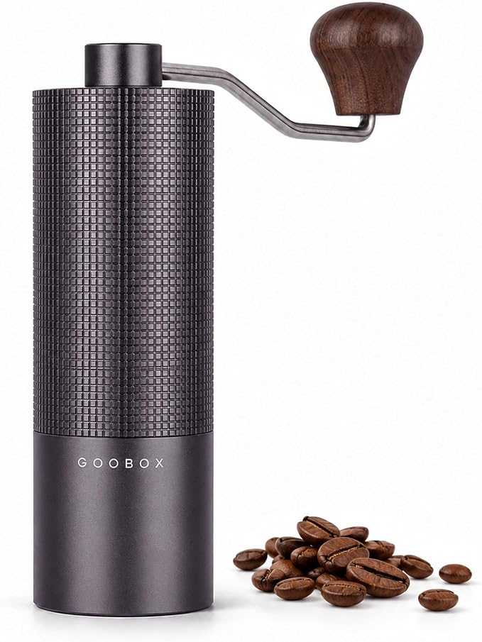 Portable Manual Coffee Grinder, Adjustable Stainless Steel Burr | Portable Aluminum Coffee Grinder with 28-Click Settings for Espresso, Pour Over and French Press