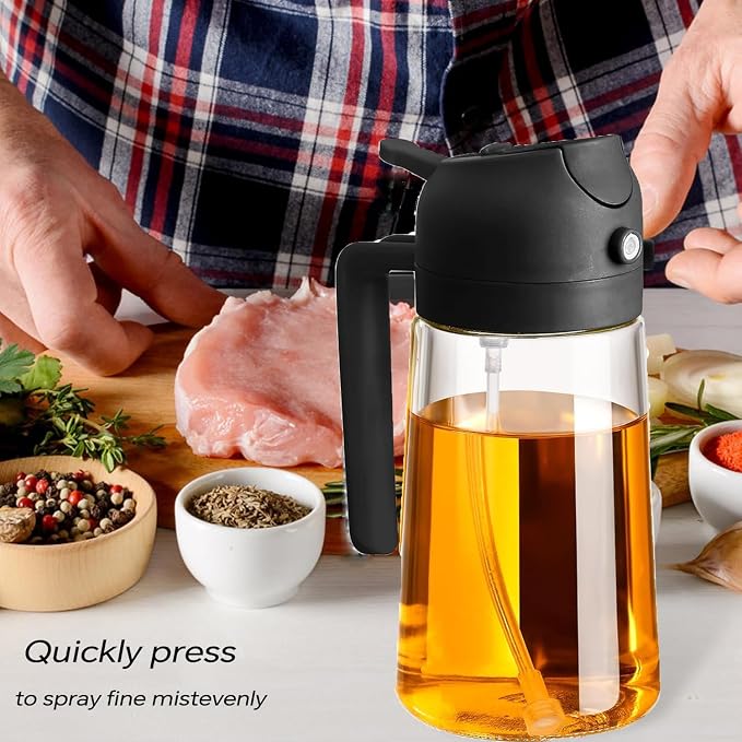 4 Pack Oil Sprayer for Cooking, 16oz Glass Olive Oil Dispenser, Orange | 2 in 1 Spray and Pour, Refillable Oil Mister, For Air Fryer Salad BBQ Kitchen Gadgets