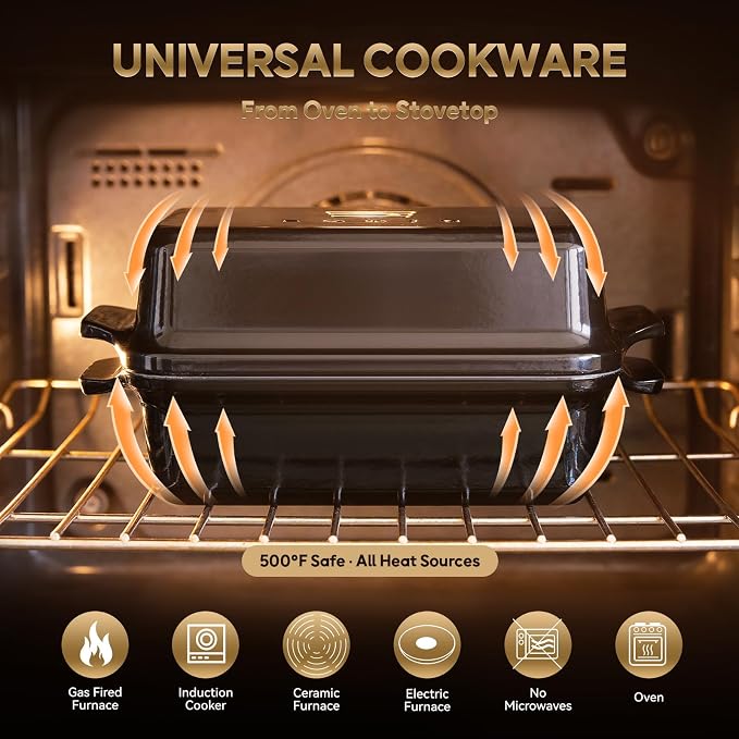 Enameled Cast Iron Dutch Oven for Bread Baking, 9×5 Dutch Oven Pot with Lid for Homemade Bread, 2 in 1 Sourdough Bread Pan with Lid, Roasting & Braising, Oven & Induction Safe (4.2 QT,Black)