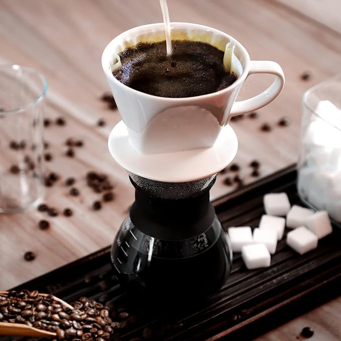 Pour Over Ceramic, Coffee Dripper Ceramic Coffee Maker,White | 3 Holes Flat Bottom, Porcelain Slow Filter Cone for Travel, Camping, Office, Home, Coffee Maker Brew