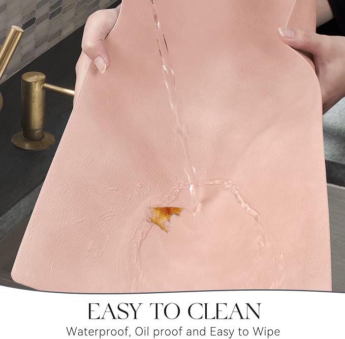 MOSAYT Vinyl Placemats Set of 8-12 X 17 Inch - Faux Leather 100% Waterproof Oil-Proof Wipeable PU Place Mats, Heat Resistant Reversible Table Mats for Kitchen, Dining, Outdoor, Pink