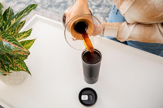 Ello Miri 16oz Insulated Stainless Steel Travel Mug with Slider Lid, Black Marble