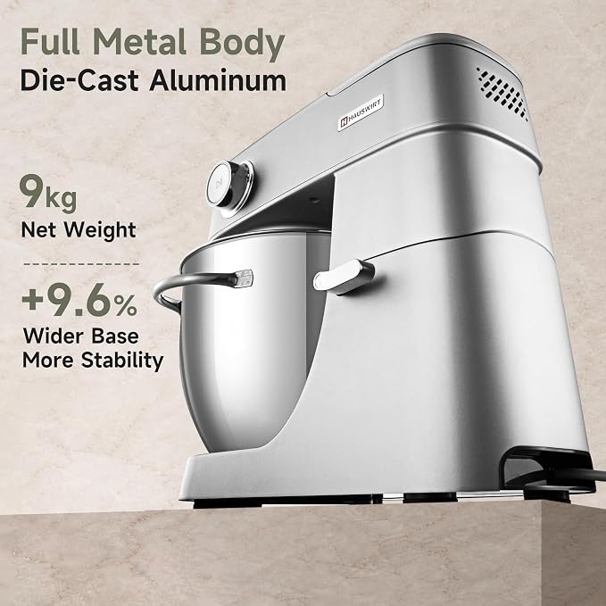 Hauswirt Stand Mixer 6QT XL Large, 4.5" LED Touch Screen Electric Household Stand Up Mixer, Full Metal Structure Standing Mixer 11-Speed, Dough Cake Bread Mixer – Silver