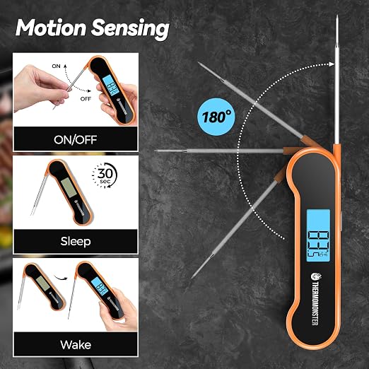 0.5 Sec Instant Read Meat Thermometer Digital with ±0.5℉ Precision, Orange | Food Thermometer for Cooking Kitchen Gadgets, Oven Grill Candy BBQ Essentials Accessories, Gifts for Him Dad Men Birthday