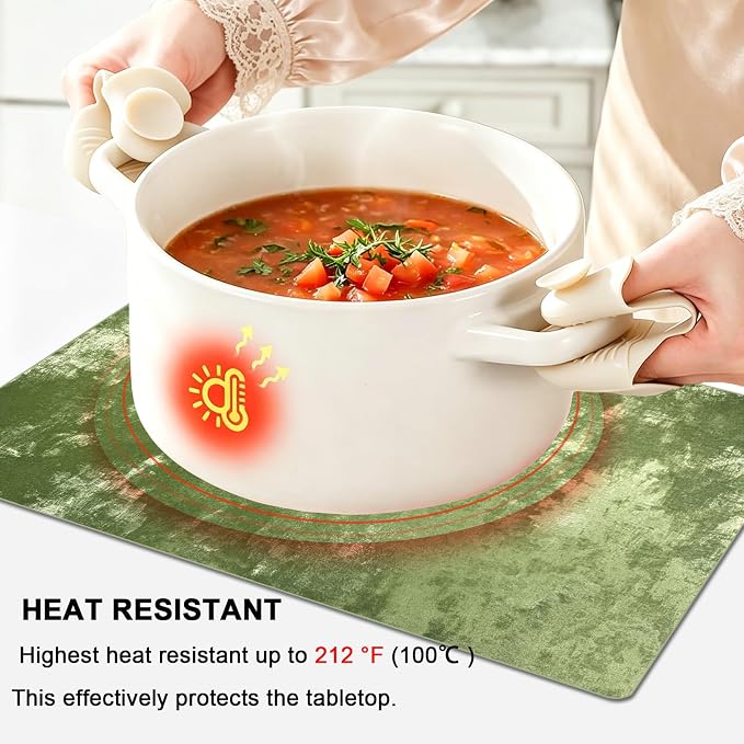 Faux Leather Placemats Set of 6, 11.8"x17.7", Forest Green | Reversible Table Mats, Waterproof, Stain & Heat Resistant, Easy Clean for Dining, Gatherings, Outdoor