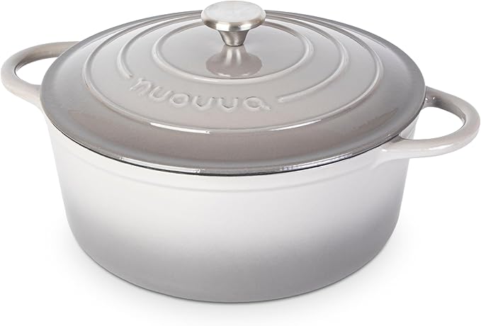 Cast Iron Dutch Oven with Lid - Non-Stick Ovenproof Enamelled Casserole Pot- Sturdy Dutch Oven Cookware - Grey, 7.3- Quart, 30cm- by Nuovva
