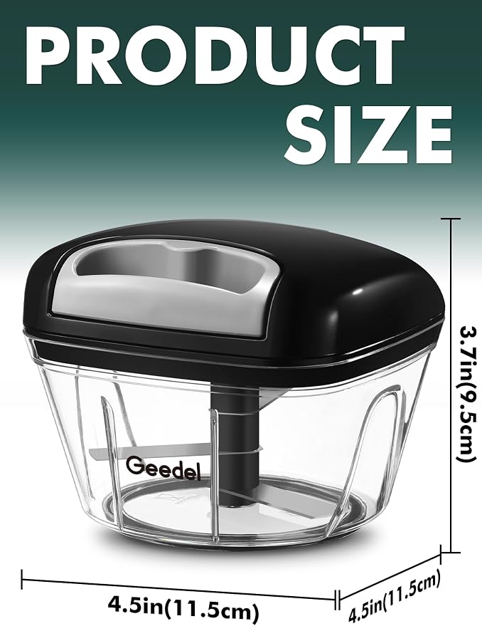 Geedel Vegetable Chopper, Manual Food Chopper with Hand Pull String, 500ml | Manual Food Processor, Sharp Stainless Steel Blade, Non-slip Base, Dishwasher Safe, No BPA, Portable, for Veggie, Fruit, Nut