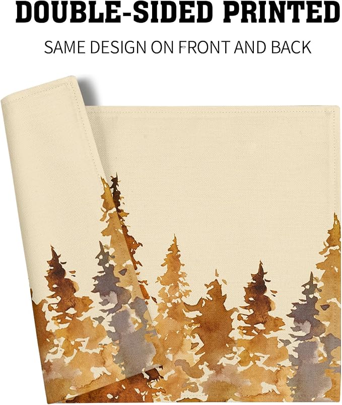 Fall Forest Placemats Set of 4 18x12 Inch Autumn Tree Linen Place Mats Heat-Resistant Washable Wipeable Orange Pine Tree Table Mat for Party Kitchen Dining Room Dinner Table Decor