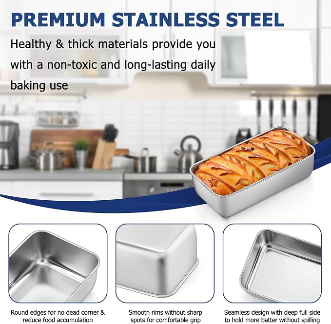 TeamFar Loaf Pans for Baking, 9 x 5 Inch Stainless Steel Loaf Bread Pans | Bread Pans Tins for Homemade Bread/Brownies, Healthy & Sturdy, Oven & Dishwasher Safe - Set of 12