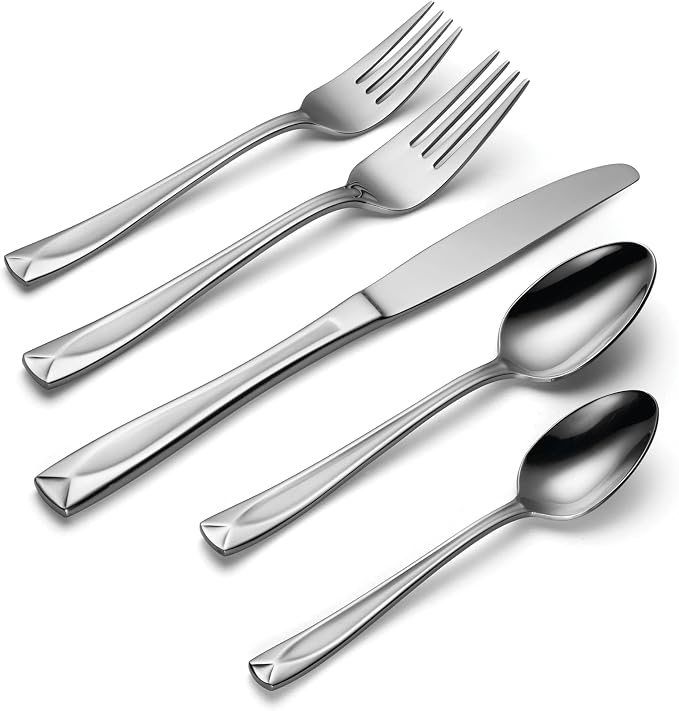Oneida Lincoln Satin 45-Piece 18/0 Silverware Set for 8, Flatware | satin finish, dishwasher safe | includes serving spoons and utensil set | cutlery set, wedding silverware