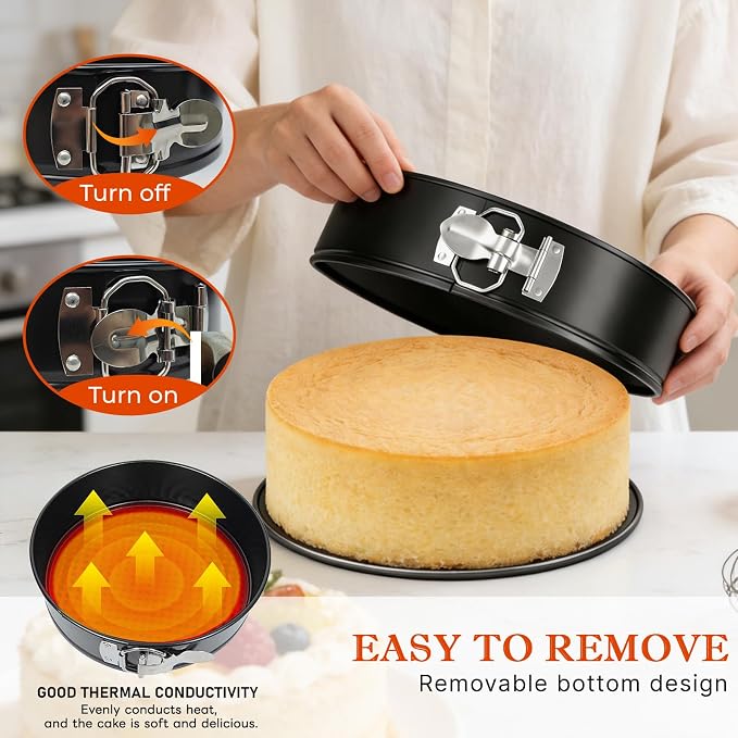 COOLMI Springform Pan Set of 3, 4 Inch Heart & 7/9 Inch Round Cheesecake Pans, Nonstick Cake Pans with Removable Bottom, Leak-Resistant Carbon Steel Bakeware for Baking, Cake Release Knife Included