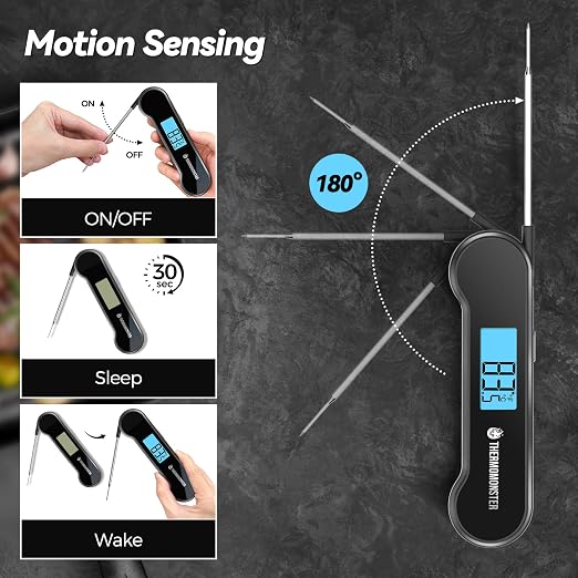 0.5 Sec Instant Read Meat Thermometer Digital with ±0.5℉ Precision, Black | Food Thermometer for Cooking Kitchen Gadgets, Oven Grill Candy BBQ Essentials Accessories, Gifts for Him Dad Men Birthday