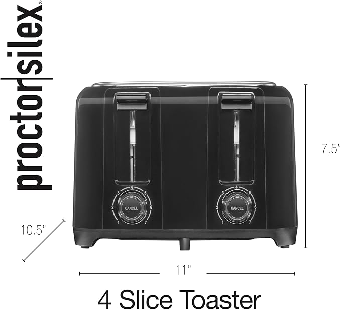 Proctor Silex 4 Slice Toaster with Extra Wide Slots For Bagels | Browning Control With 7 Shades | Auto Shutoff | Toast Boost | Slide-Out Crumb Tray | Cancel Button | White | 24215G