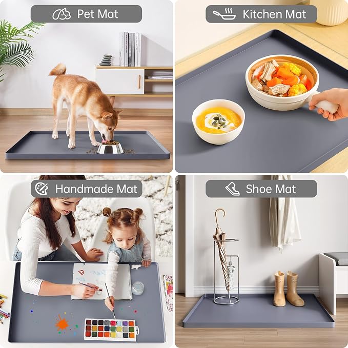FLATO Waterproof Under Sink Mat, 25" x 19", Dark Gray | Shelf Liner for Kitchen and Bathroom, Cabinet Protector, Organizers and Storage, Flexible Silicone Drip Tray