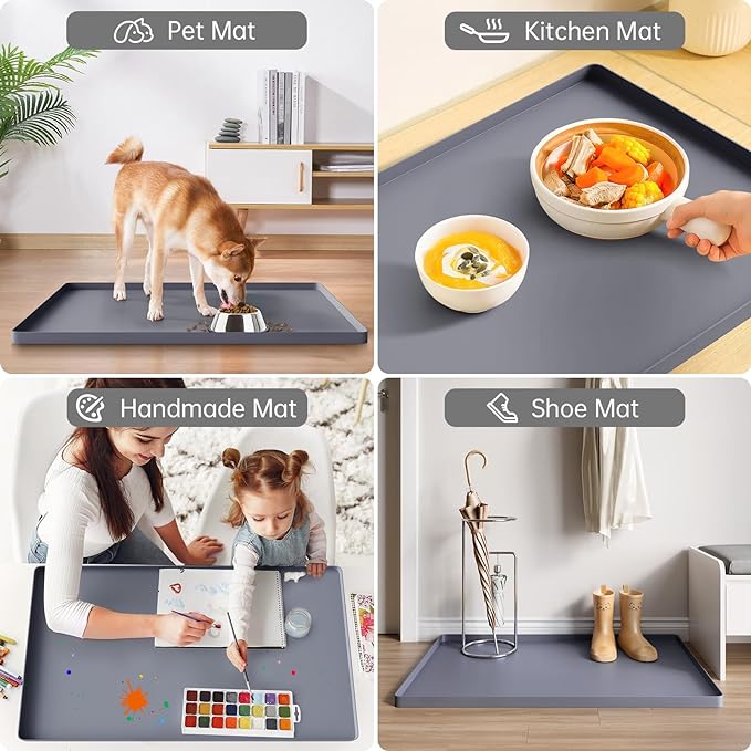 FLATO Waterproof Under Sink Mat, 28" x 19", Dark Gray | Shelf Liner for Kitchen and Bathroom, Cabinet Protector, Organizers and Storage, Flexible Silicone Drip Tray