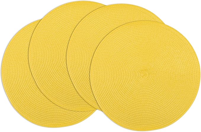 Winknowl Round Braided Placemats Set of 4 Washable Woven Heat Resistant Table Mats for Kitchen Dining Tables 15 inch Round Place Mats (Yellow,4pcs)