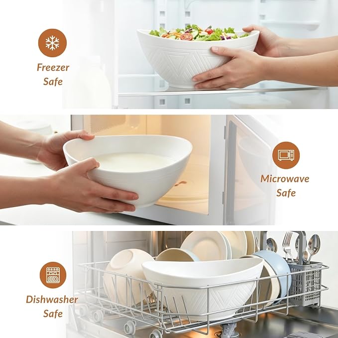9.6 inch Serving Bowls, Large Serving Dishes for Wedding Parties, 60 Oz for Salad, Side Dishes, Pasta, Oval Shape, Microwave & Dishwasher Safe, Set of 4, White