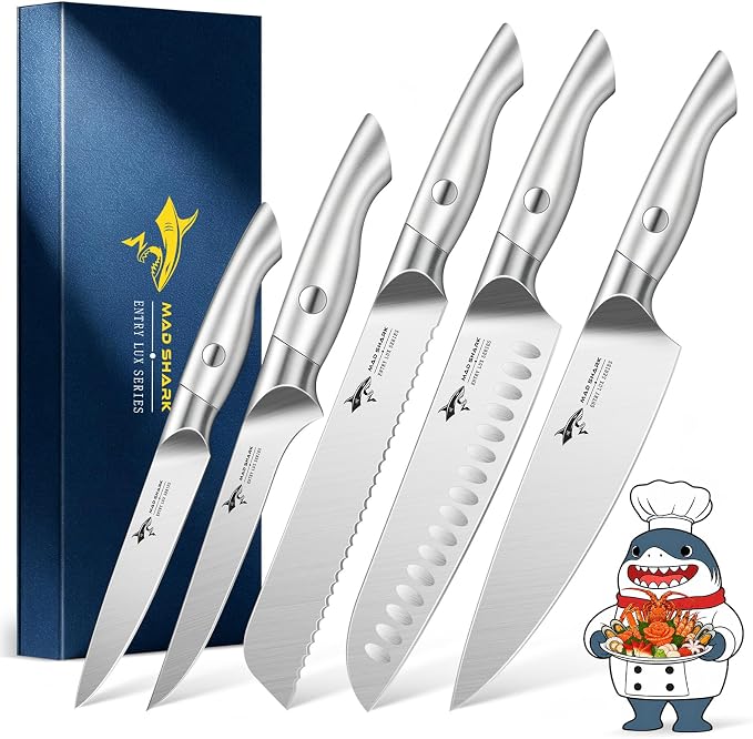 MAD SHARK Kitchen Knife Set,5PCS High Carbon Stainless Steel Chef Knife Set | Ultra Sharp Blades, Ergonomic Non-Slip Grip Kitchen Cutlery Set With Gift Box, Great For Daily Cooking & Holiday Gifting