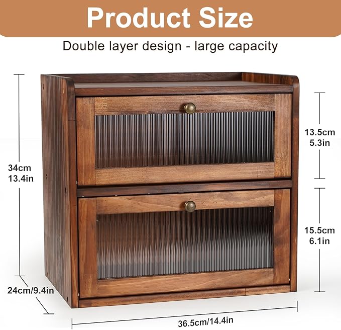 Ciilee Baby Bread Box for Kitchen Countertop Wooden Double Layer Storage Container Bread Bin Large Capacity Vintage Bread Keeper Farmhouse Breadbox Pantry Organizer Versatile Food Cabinet(Brown) | Vintage Double Layer Bread Bin with Air Vents, Acrylic ...