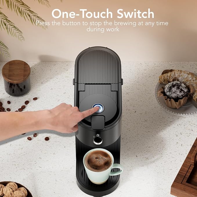 Single Serve Coffee Maker – Brew with Coffee Pods & Grounds, Compatible with Kcup Coffee Pods, Small Sizes Up to 6 8 10 12 14 Oz, 14 Oz Water Reservoir, Easy to Clean for Office Travel Home, Black | 6–14oz adjustable brew sizes, 14oz reservoir, self-cl...