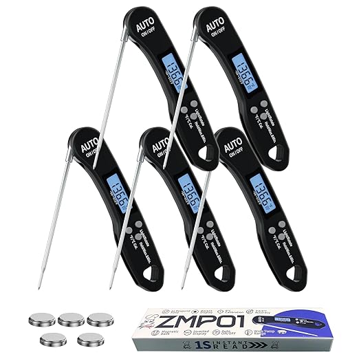 5 PCs Fast 1.2s Instant Read Meat Thermometer for Grilling & Smoking, ±1°F Accuracy with Calibration, Reversible Backlit LCD for Left/Right Hand, Magnetic Digital Food Thermometer for BBQ, Candy, Oil