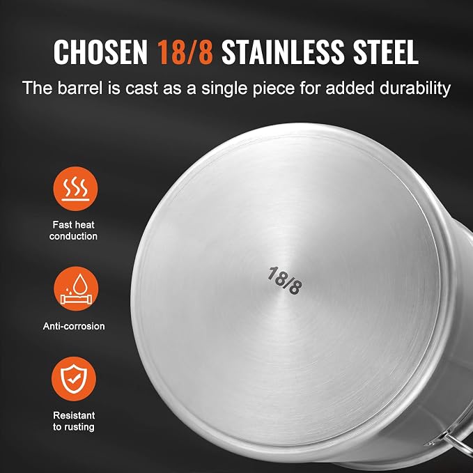 VEVOR 18/8 Stainless Steel Stockpot, 42QT Large Cooking Pots, Multipurpose Cookware Sauce Pot with Composite Base, Heavy Duty Commercial Grade Stock Pot, Sanding Treatment, for Large Groups Events