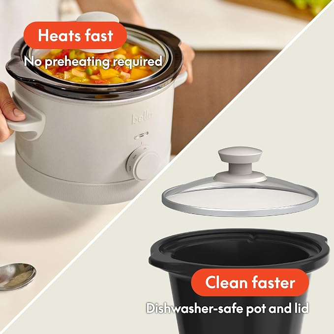bella 1.5qt Manual Non-Toxic Slow Cooker with 3 Heat Settings, Oatmilk