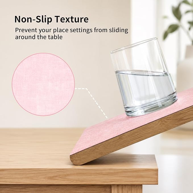 Maxpearl Faux Leather Placemats Set of 4, Easy to Clean, Peachy Pink | Waterproof - Heat Resistant - Non Slip - Wipe Clean Dining Table Place Mats, Suitable for Indoor & Outdoor Use, 17''×12''
