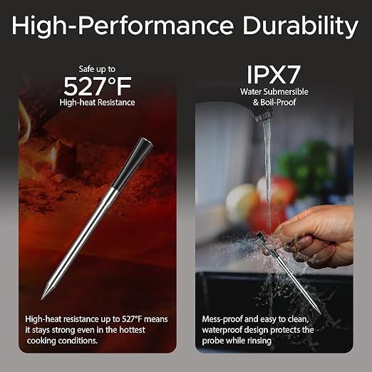 Smart Wireless Meat Thermometer Digital, Bluetooth Meat Thermometer Wireless with Dual High-Accuracy Sensors, Instant Read LCD & App Control for Kitchen BBQ Grill Smoker Air Fryer