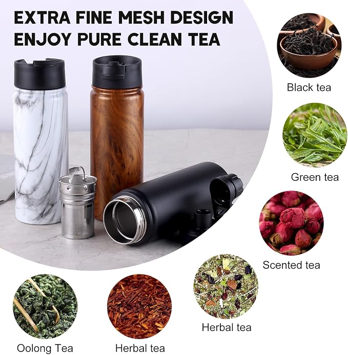 Tea Infuser Bottle With Removable Loose Leaf Filter Stainless Steel Insulated Travel Tea Strainer Tumbler Tea Drinkers Gifts for Men Women