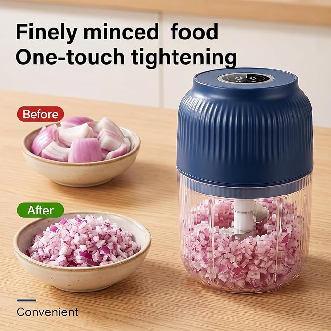 Electric Garlic Chopper, Mini Portable Veggie Chopper Garlic Mincer Onion Chopper, Rechargeable Cordless Food Processor & Food Chopper for Ginger Chili Nut Meat Vegetables, 400ml (Blue)
