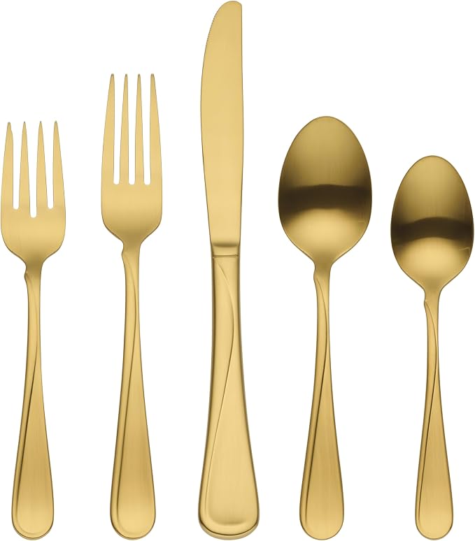 Oneida Flight Gold Satin 20-Piece 18/0 Silverware Set for 4, Flatware | satin finish, dishwasher safe | includes knives, forks, and spoons | heavy duty, cutlery set for kitchen and dining, utensils